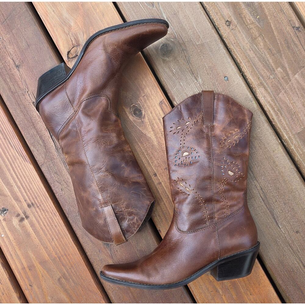 Matisse Brown Leather Cowboy Boots 8M Western Boho Distressed Brazil